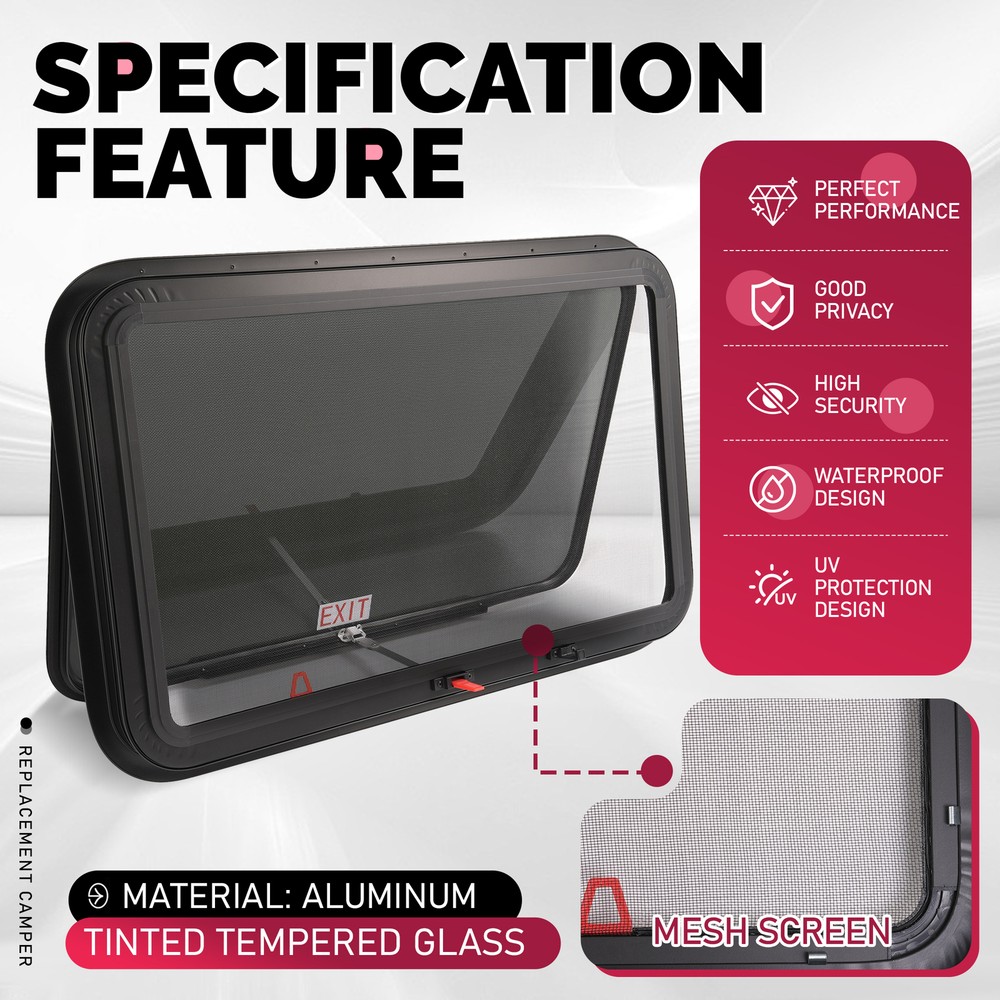 For Camper Push Out Emergency 36" W x 22" H RV Window Exit Window Tined Glass