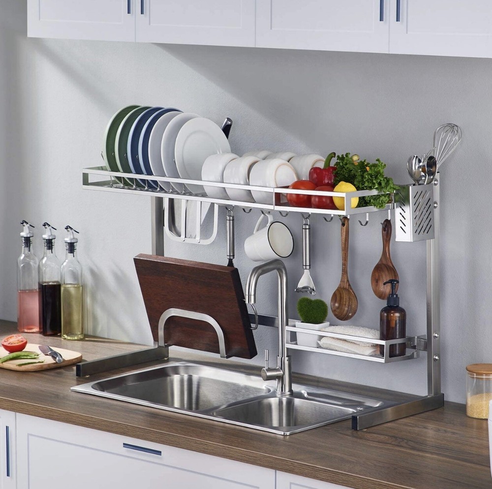 IstBoom expandable over the sink dish drying rack-silver