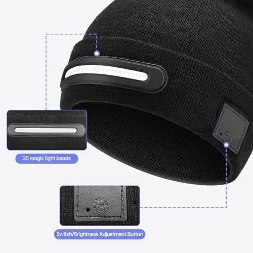 Beanie Hat with LED Light Strip, Rechargeable Winter Warm Cap with Multiple