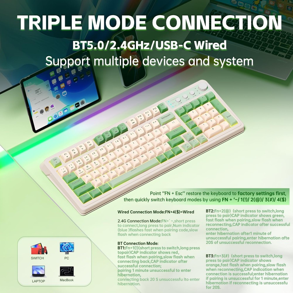 AULA S99 Wireless Gaming Keyboard, Tri-Mode Bluetooth/2.4GHz/USB-C, RGB