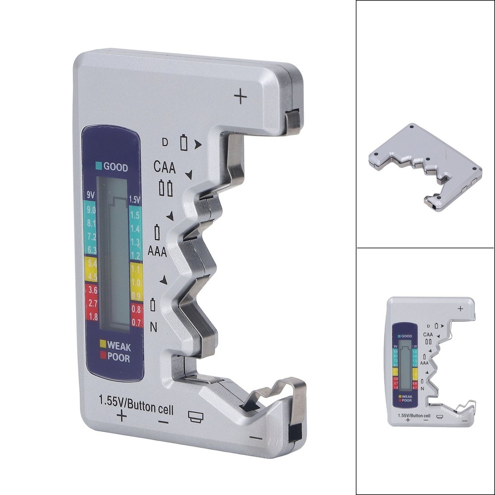 Digital Battery Tester LCD Screen Button Cell Battery Checker Silver