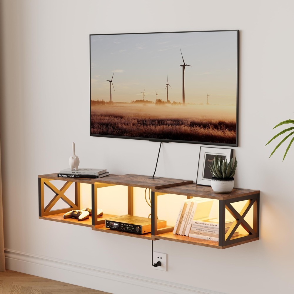 Floating TV Stand with Power Outlets,Wall-Mounted Entertainment Console with ...