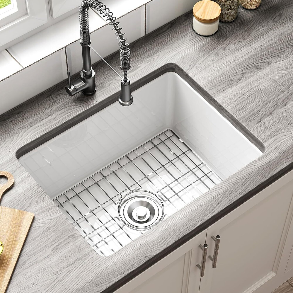 Fireclay Undermount/Drop-in Topmount Kitchen Sink Single Bowl - White