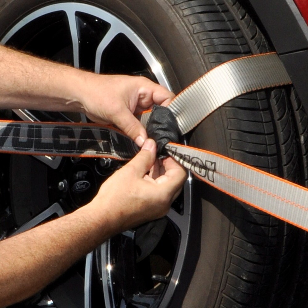 VULCAN 8-Point Roll Back Car Tie Down Kit - Chain Tails, 4 Pack - Silver Series