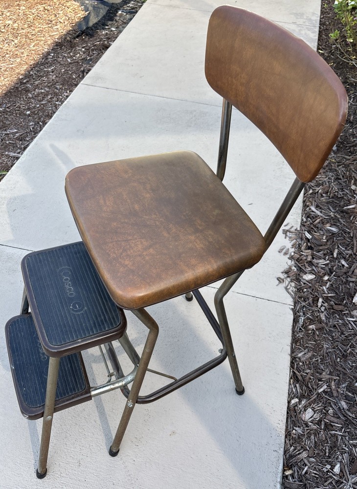Vintage Cosco Kitchen Metal Step Stool Chair Fold Down Steps