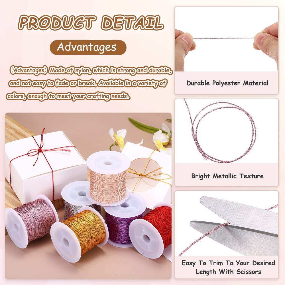 1 Roll 0.8mm Metallic Cords Thread, White, 27.34Yards