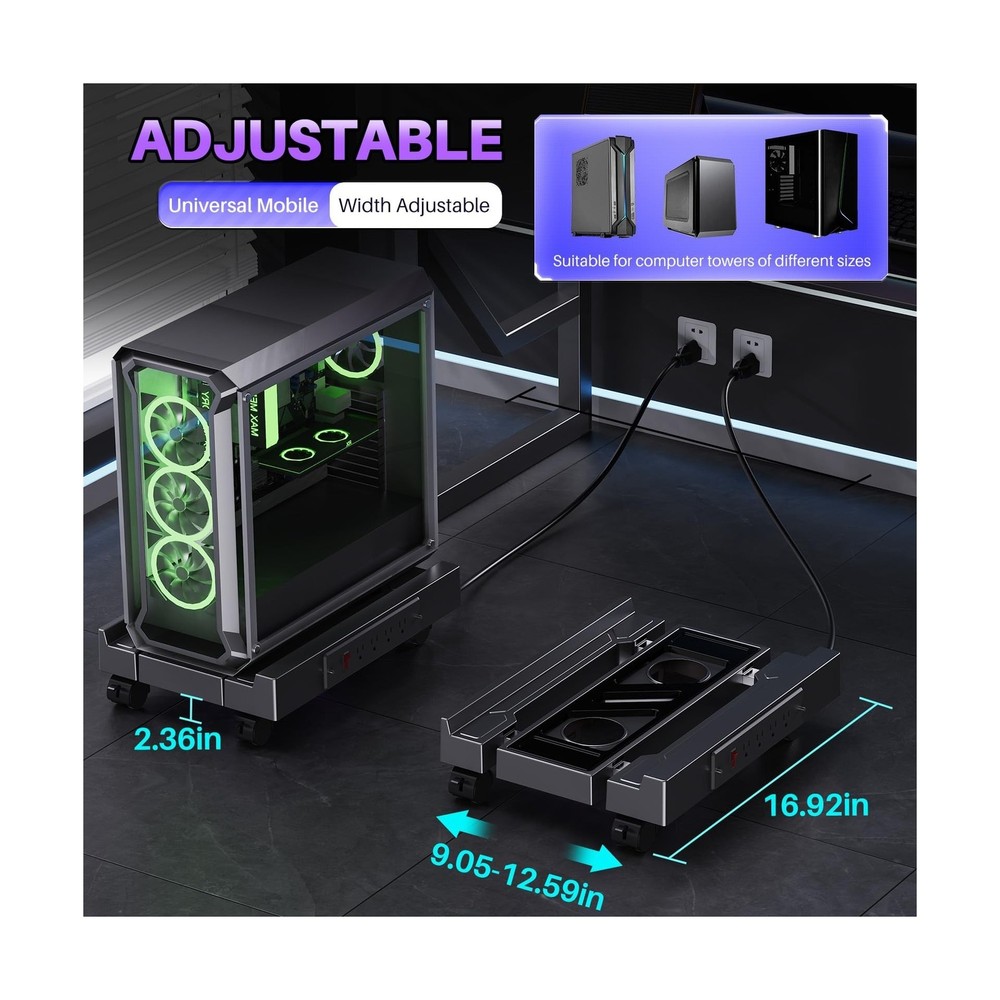 Adjustable Computer Tower Stand with Charging Station, PC Stand for Floor, Mo...