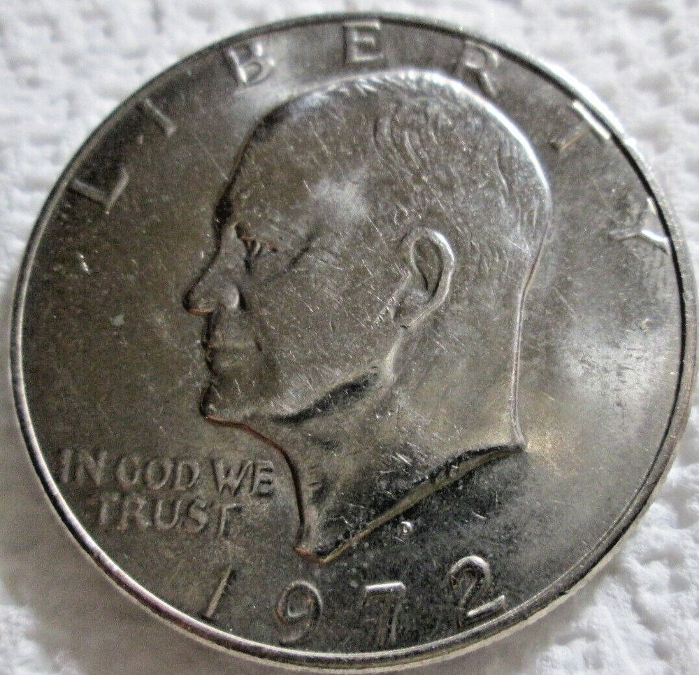 1972-D CLAD EISENHOWER DOLLAR, AU/MS CONDITION, GOOD MINT LUSTER, CIRCULATED