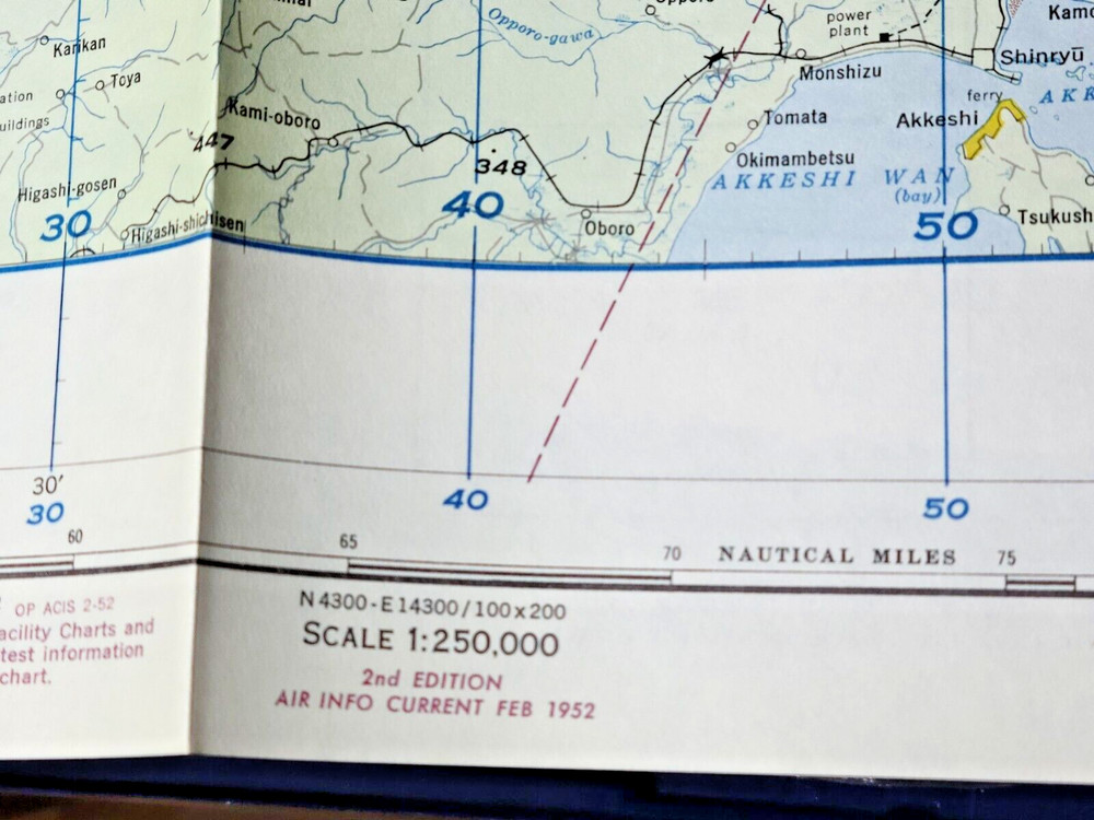 1952 Bihoro Japan Aviation Aeronautical Chart Map-Obsolete