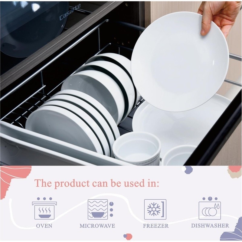 Elegant Ceramic Plates Durable Oven Safe Stackable Kitchen Dinnerware Set New
