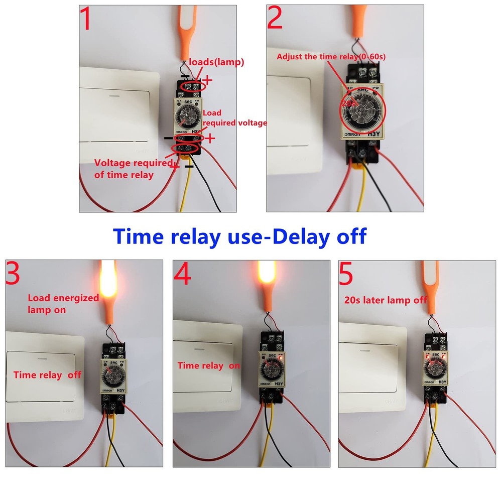 AC 110V Delay Timer Time Relay H3Y-2 0-60S Second & Base Socket DPDT (AC 110V)
