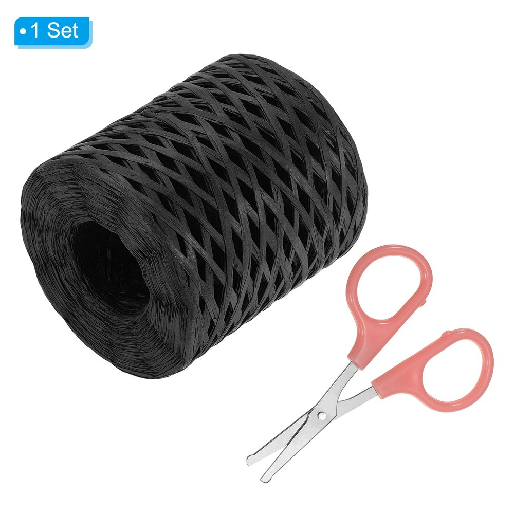 Raffia Ribbon, Natural Raffia String with Scissor, Black, 218 Yards