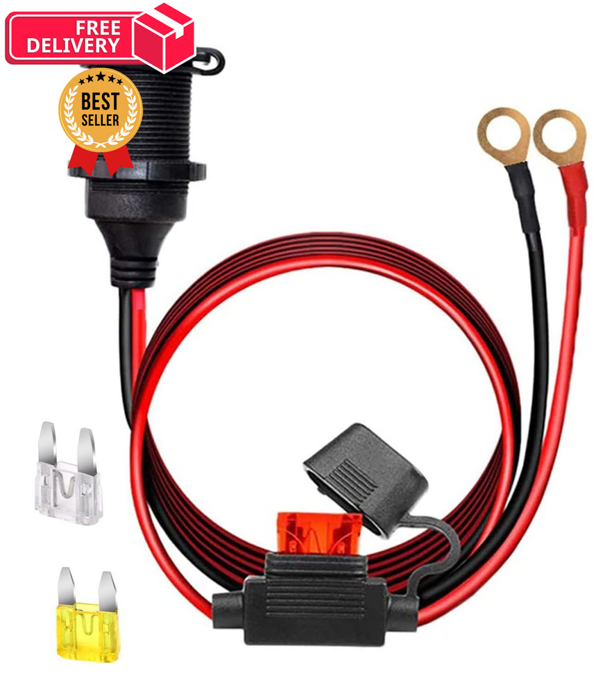 Dongge 12V/24V Fixed Thread Cigarette Lighter Socket Extension Cable 10 FT