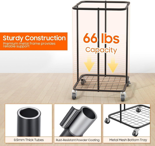 150L Laundry Hamper with Wheels, Rolling Basket 40GAL, Black