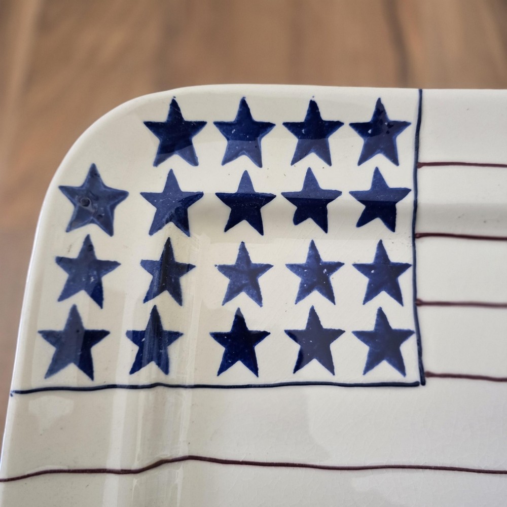 Hartstone Flag Plate Large White Stoneware Rectangular Patriotic Platter USA