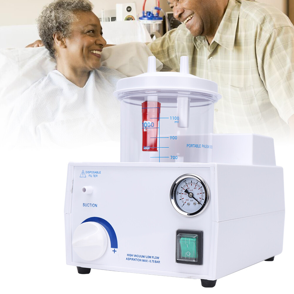 Portable suction machine with ≥11L/min flow rate, adjustable negative pressure