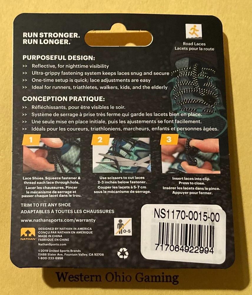 Nathan Reflective Locking Running Laces NEW