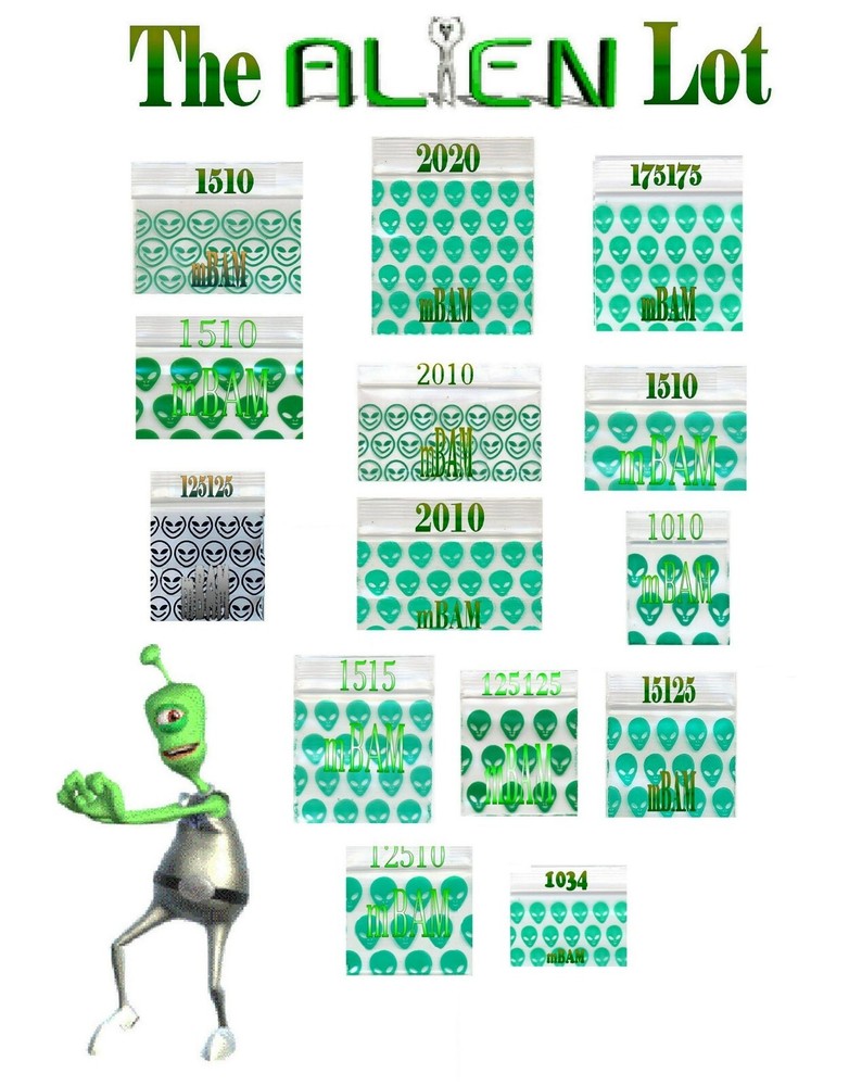 100 PACK GREEN ALIENS SOLID 2010 Apple Zip Baggies 2.0X1.0" Mini POLYBAGS