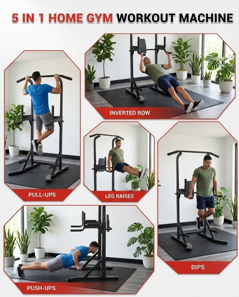 Ⓜ️Multi-Function Power Tower Pull Up Bar Station with Backrest Adjustable Height