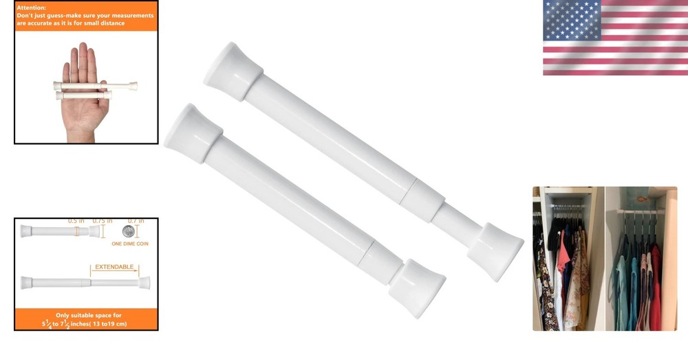 Compact 2-Pack Curtain Rods 5.25-7.5 Inch, Durable & Stylish – No Tools Required
