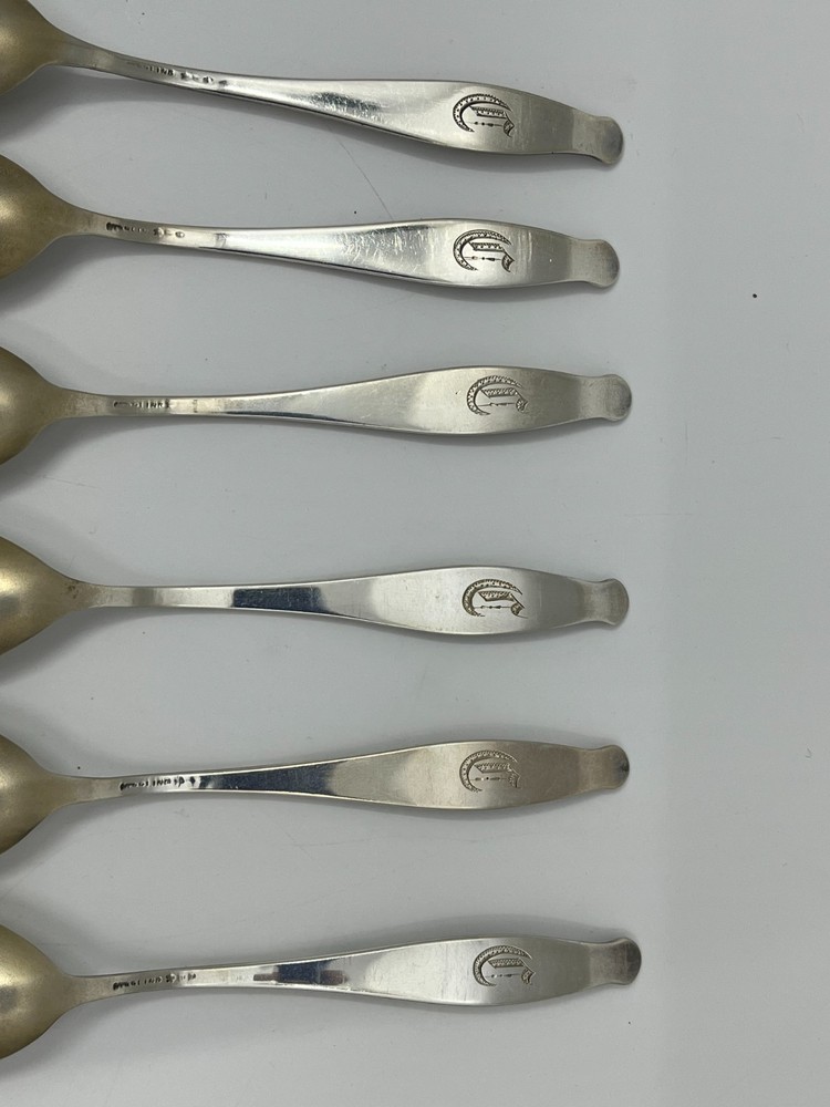 Set of 6 Sterling Silver Spoons Floral Scroll Pattern 101g C Monogram