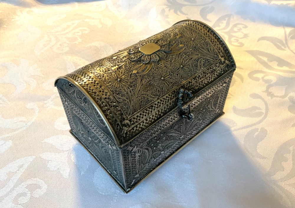 Antique large Solid Silver Filigree Box