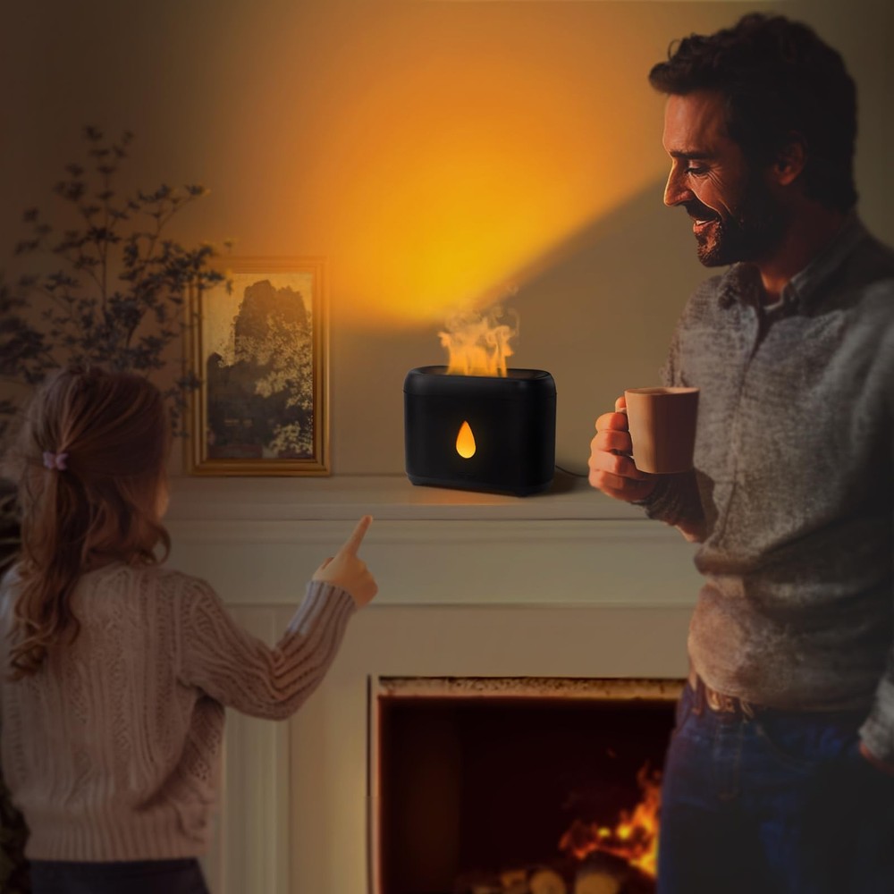 Flame Diffuser for Essential Oils, 200ml Ultrasonic Aroma Diffusers Black