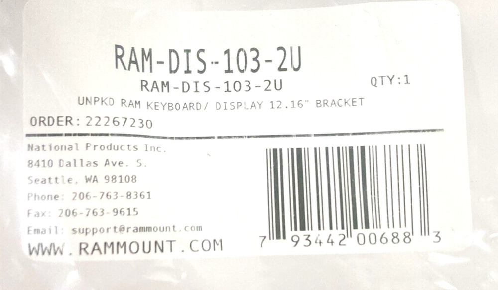 RAM Mount Standard Accessory Display Mounting Bracket Adapter RAM-DIS-103-2U New