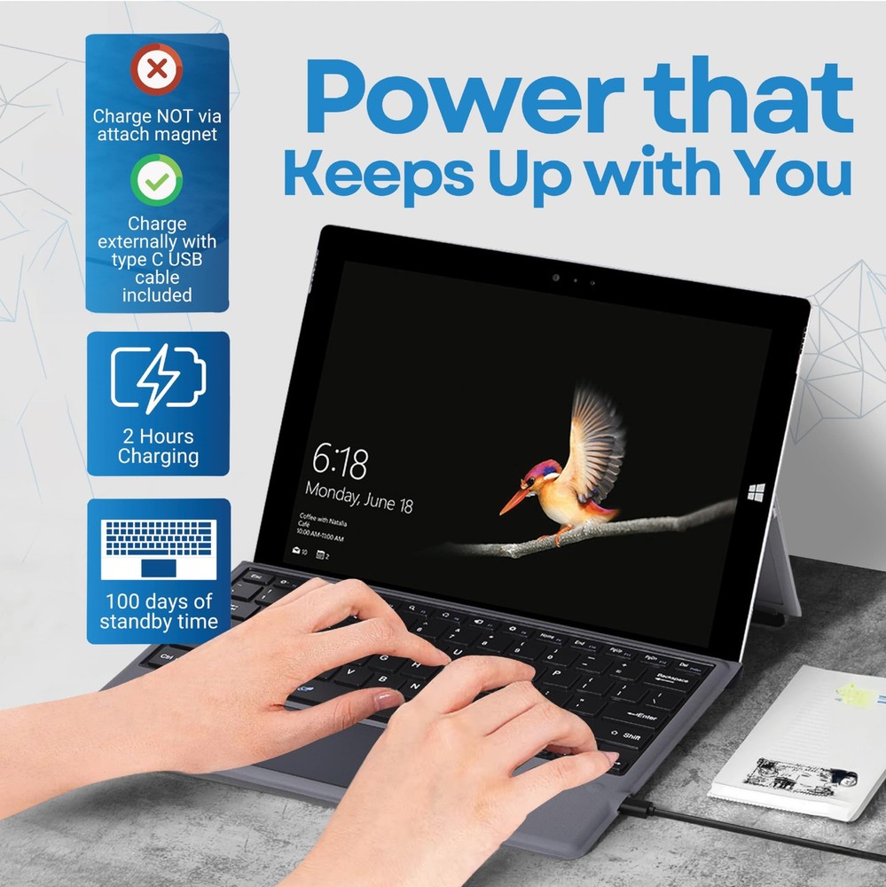 Keyboard Replacement Type Cover Trackpad Mouse for Microsoft Surface Pro 7+ 7...