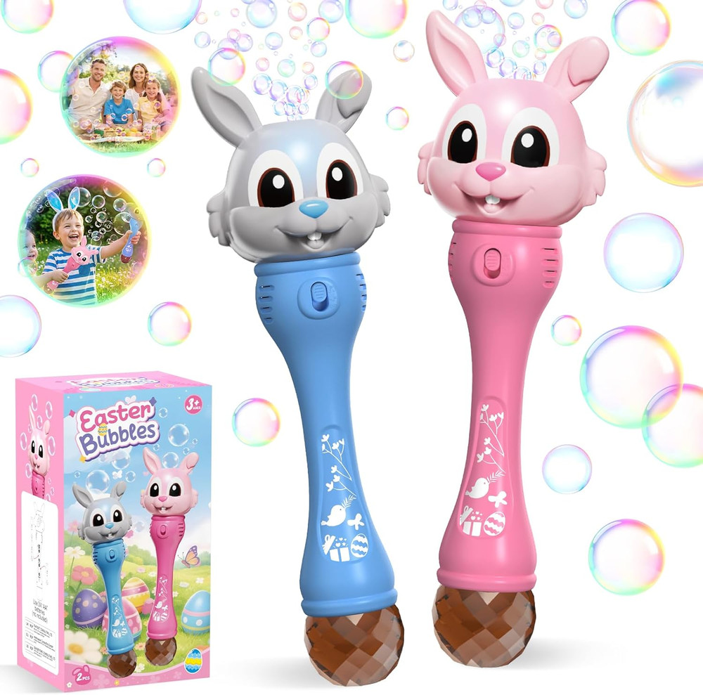 Bubble Machine for Kids, 2 Pack Bunny Bubble Wands, Easter Basket Stuffers for T
