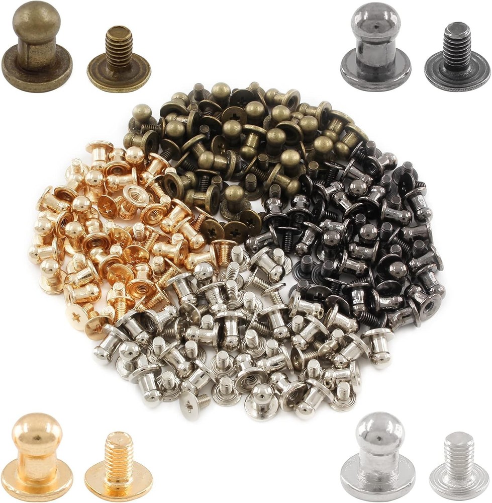100Set 5mm Round Head Button Studs Solid Button Stud Screw Leather Button Riv...