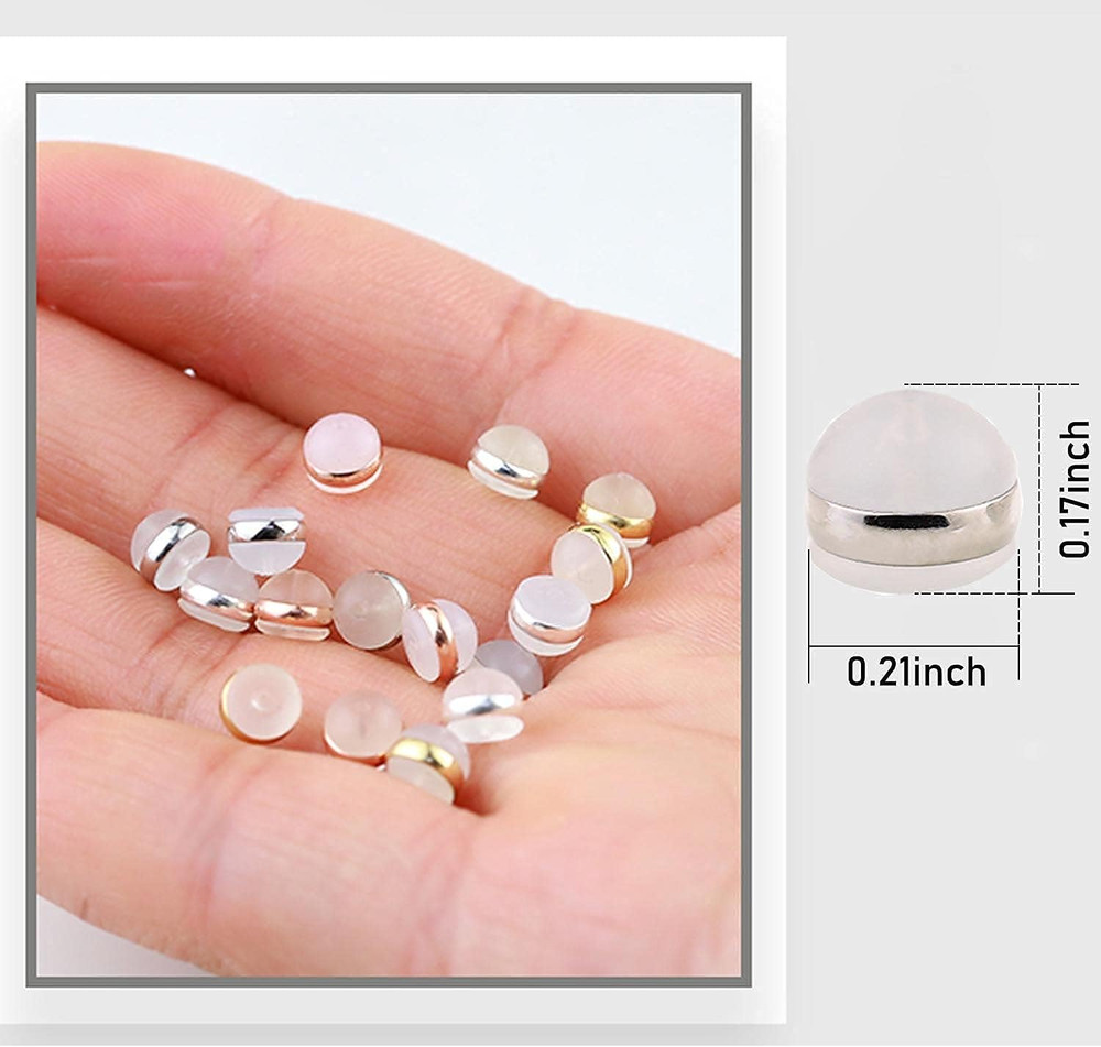 12Pcs Soft Silicone Earring Backs for Studs Silver&Gold Belt Rubber Earring Back