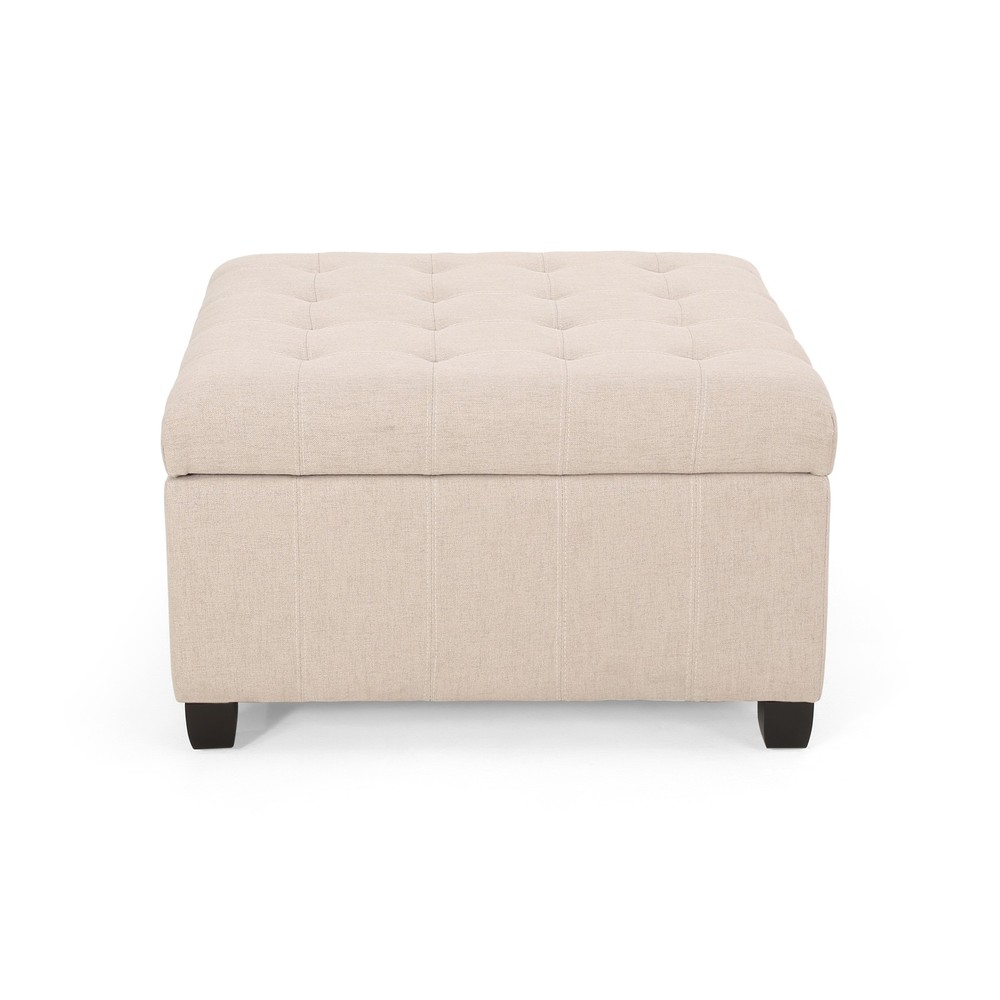 Upholstered Tufted Fabric Storage Ottoman, Wheat