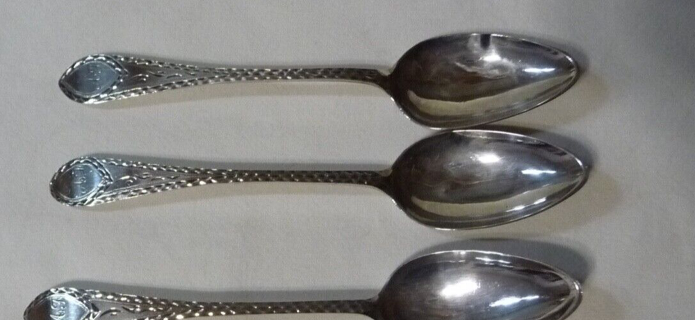 4-Antique Scottish Provincial Silver J. Cornflute, Perth, Teaspoons Initials"AF"