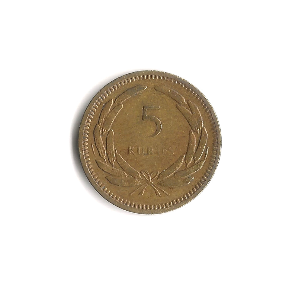 1951 Turkey - 5 Kurus - 537 - Brass - 2.2g