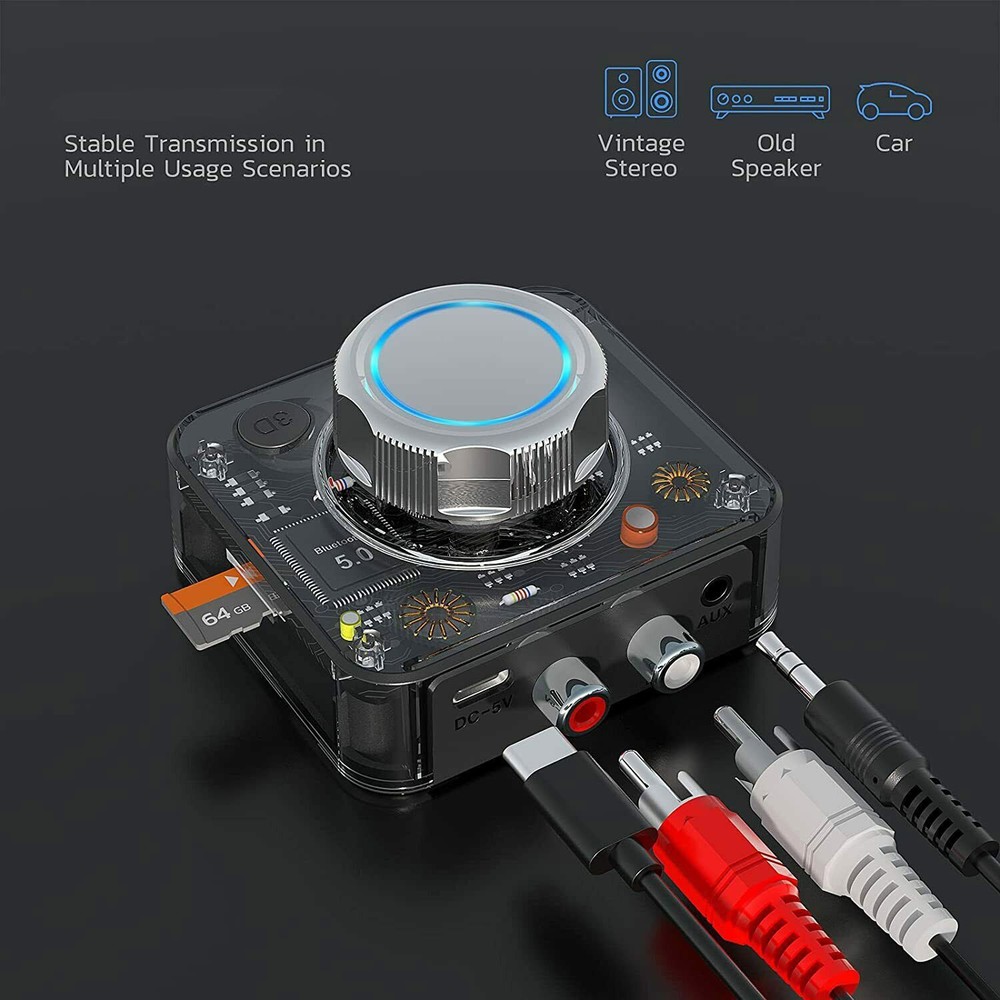 2-in-1 Wireless Bluetooth V5 Aux Audio Receiver Receiver TF Card Reader E