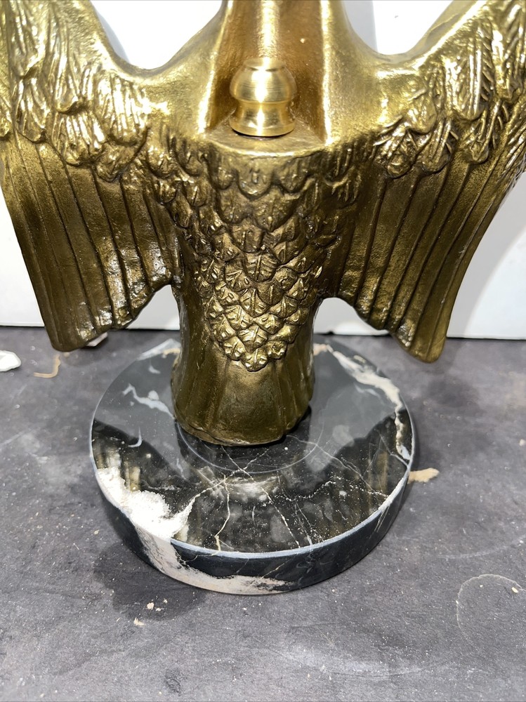 Large Vintage Brass Plated American Eagle On Marble Base