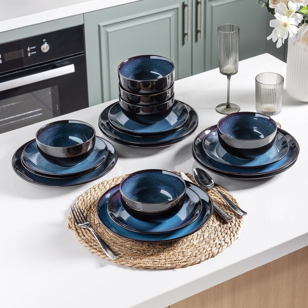 Ceramic Dinnerware Sets for Dreamy Moonlight-Blue Service for 4-12pcs