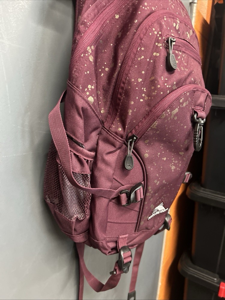 High Sierra Loop Backpack Bookbag Gold Splatter Pattern Maroon Bag