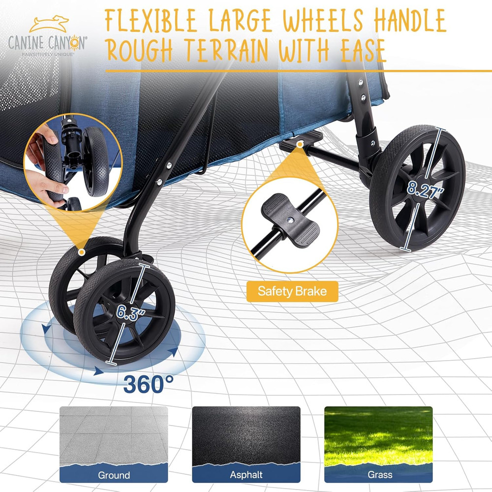Upgraded 4 Wheels Pet Stroller for Small/Medium Dogs- One Button Fold, Adjustabl