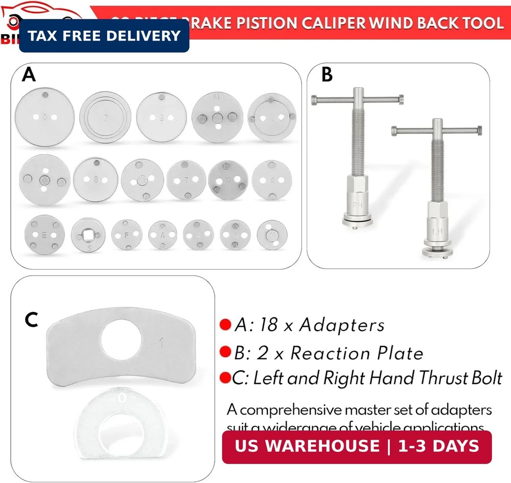 BILITOOLS Brake Caliper Compression Tool, 22-Piece Heavy Duty Disc Brake Caliper