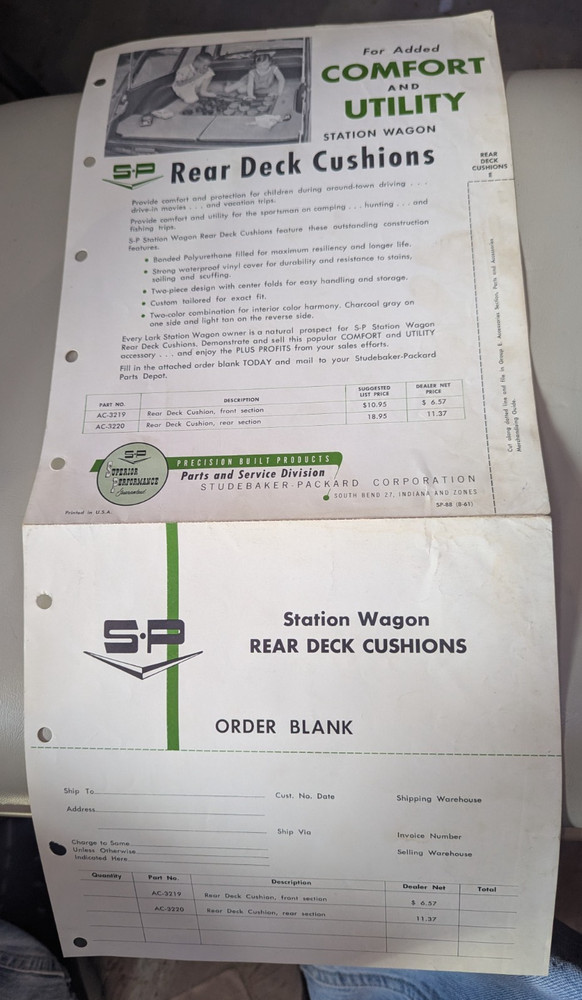 Studebaker Accessory Rear Deck Cushion Flyer