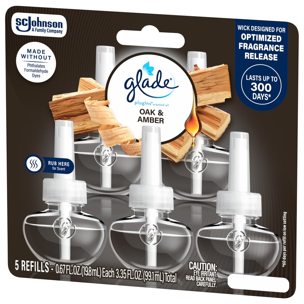 Glade PlugIns Scent Oil Oak Amber Refills 5 Pack