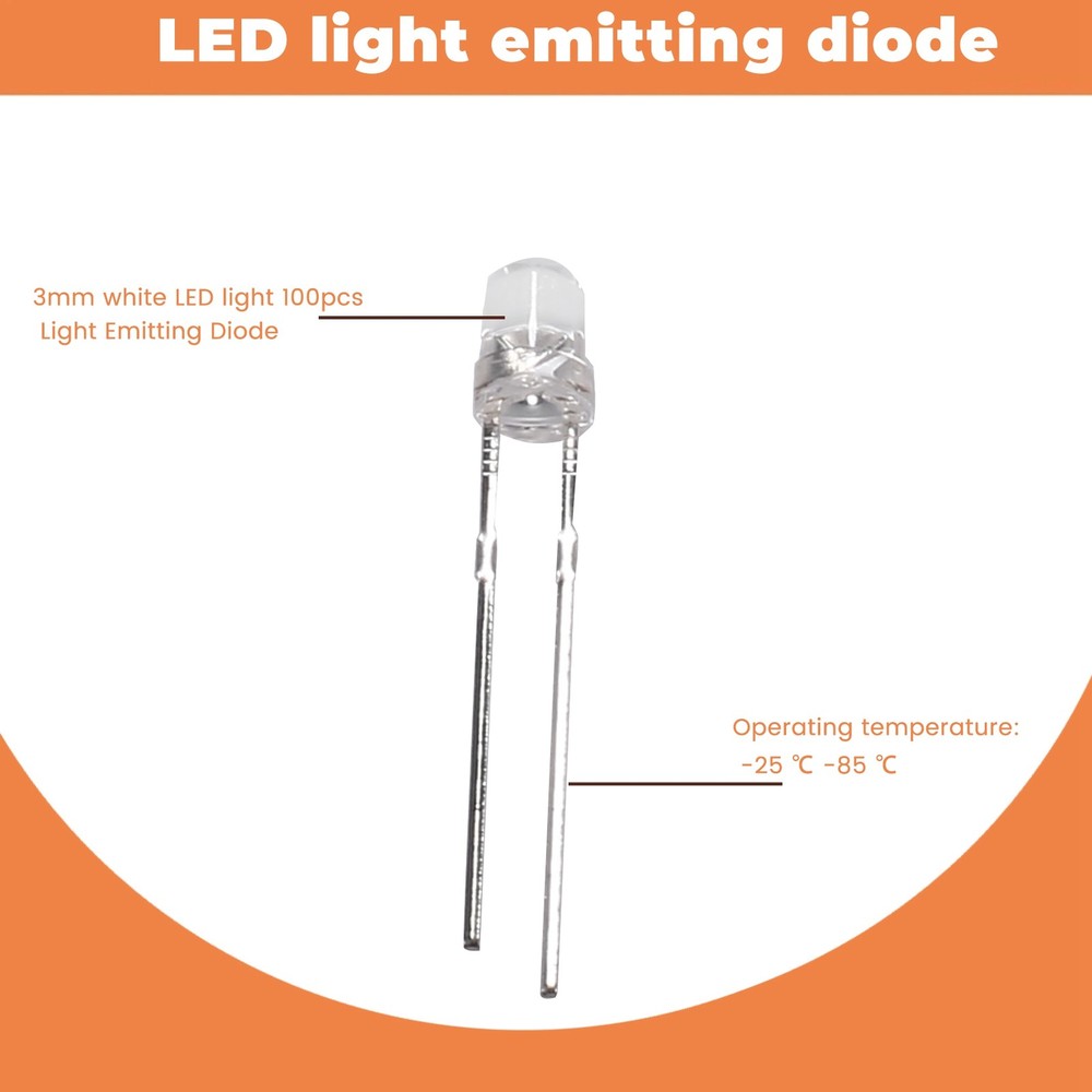 3mm White LED Light 100pcs Light Emitting Diode W3Y14077