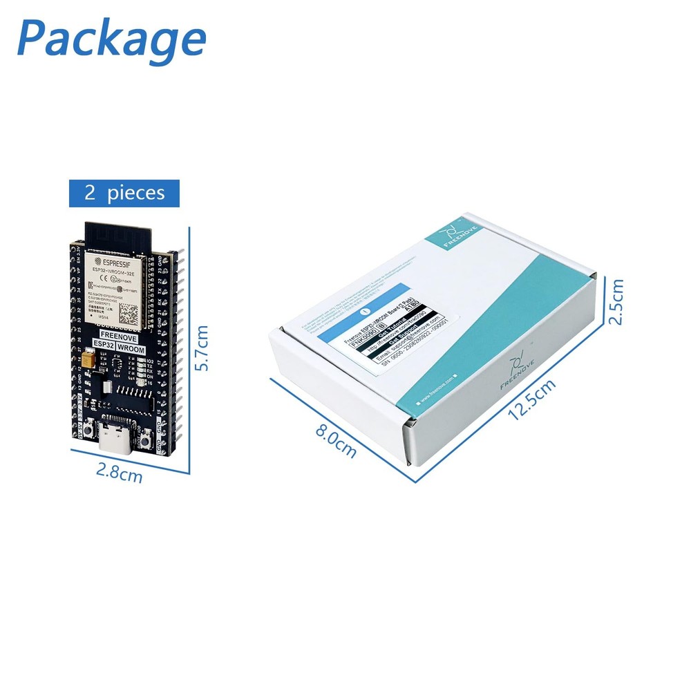 ESP32-WROOM Board (2 Pack), Dual-core 32-bit 240 MHz Microcontroller, Onboard