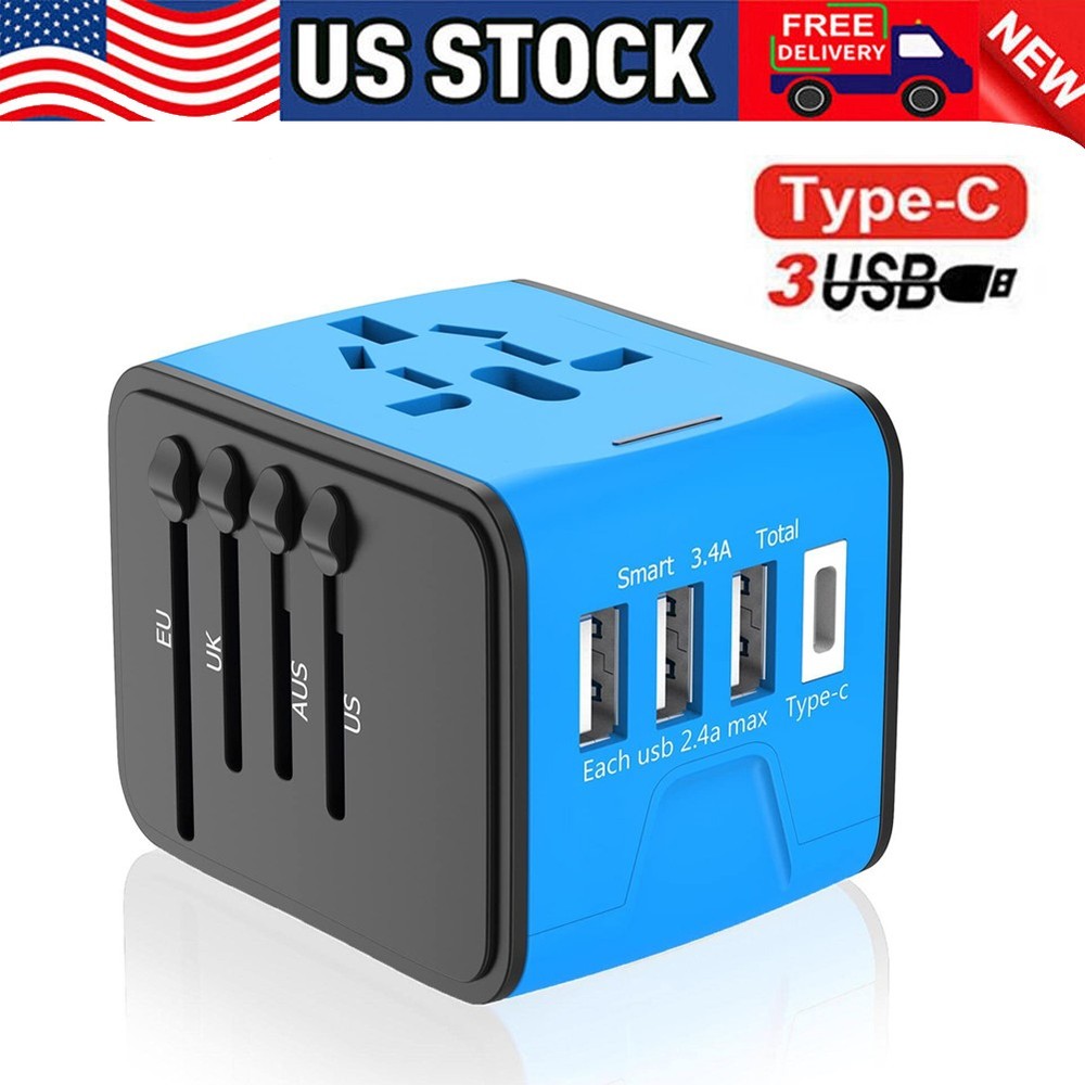 Universal International Travel Adapter Plug 3 USB Power Adapter+Type C Worldwide