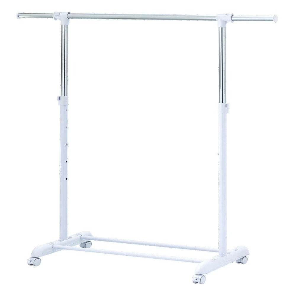 Adjustable Metal Rolling Garment Clothes Rack, Chrome & White