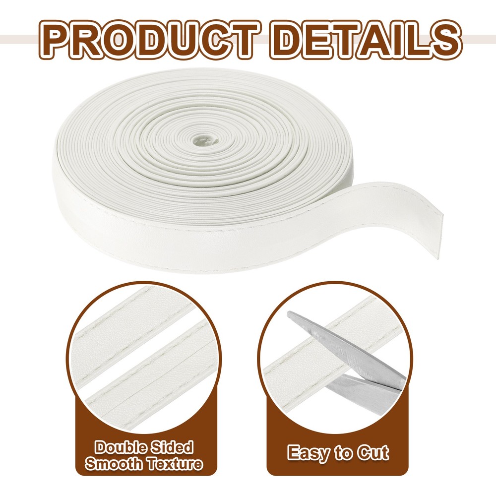 11Yard/10m Double Sided PU Leather Strap, 0.79" Wide Flat Strips, White