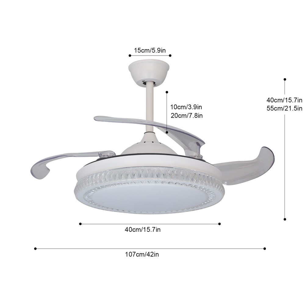 42" Modern 3Color Light Ceiling Light w/Fan Remote Control Retractable Blades