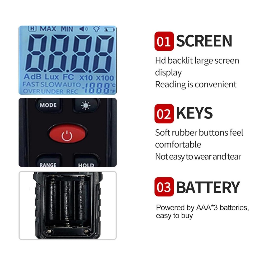 30-130dB Digital Noise Meter Decibel Reader with Over Under Range Indication